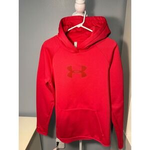 Under Armour ColdGear Red Pullover Hoodie Loose Fit Mens Large Logo Sweatshirt